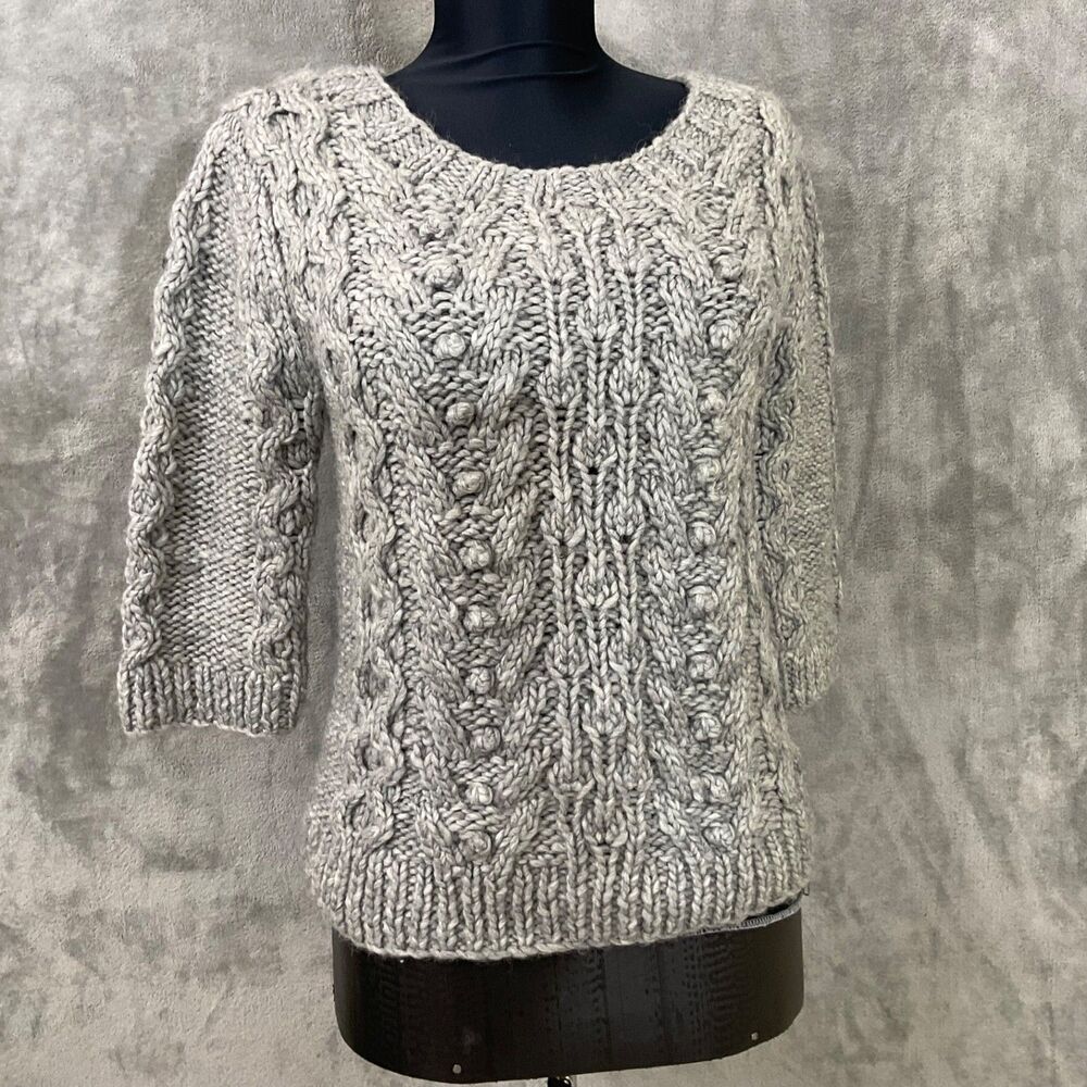 Sarsaparilla  Anthropologie Wool Blend Chunky Knit Sweater Women's M Gray